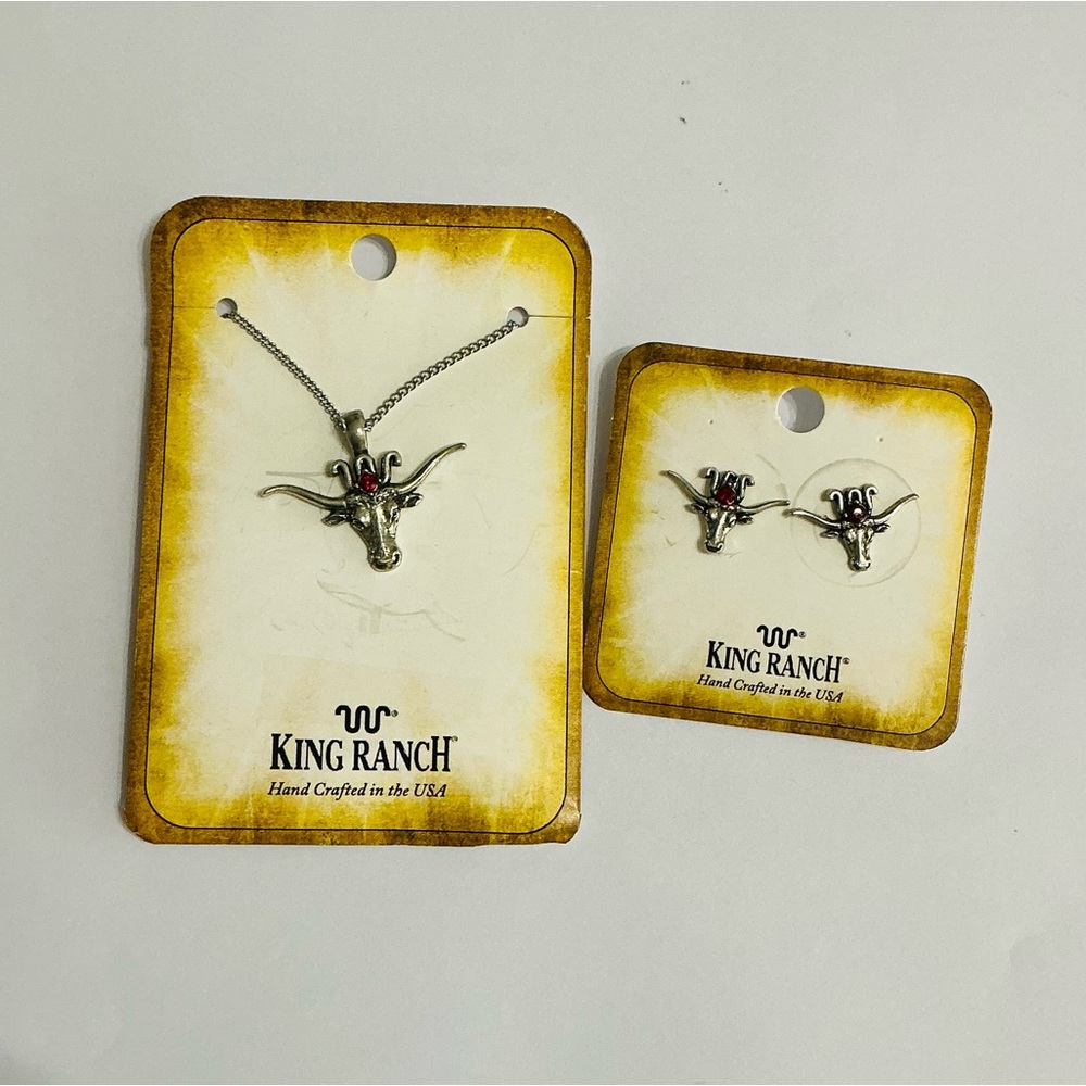 New King Ranch Pewter Necklace and Earring Set Longhorn